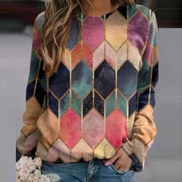 Unique Geometric Print Round Neck Top