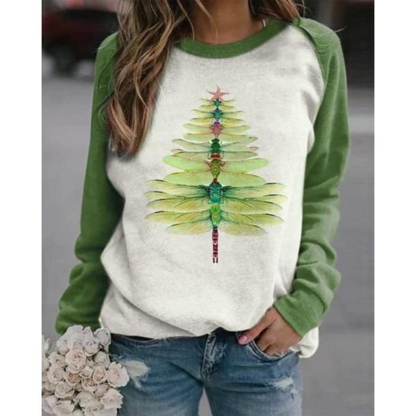 Youthful Round Neck Print Long Sleeve Top